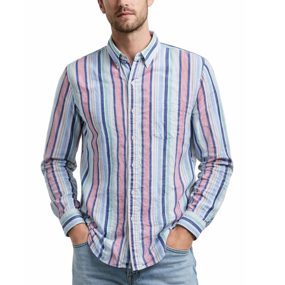 J Crew Baird McNutt 100% Irish Linen Slim Shirt Mens XL Striped Long Sleeve